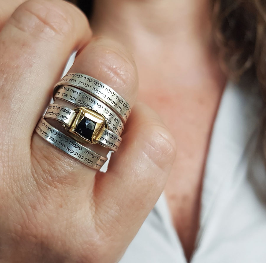 טבעת אשת חיל מכסף משובצת באוניקס, מתנה ליום נישואין, טבעת גדולה עם נוכחות
